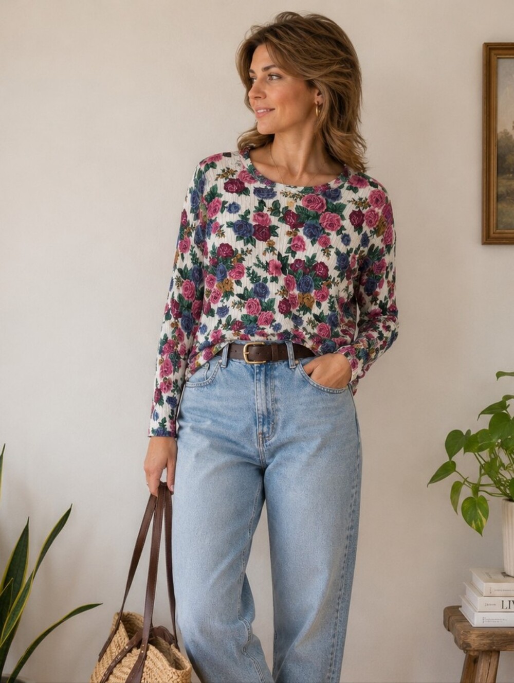 Vintage 90's Cotton Floral Longsleeve Top
